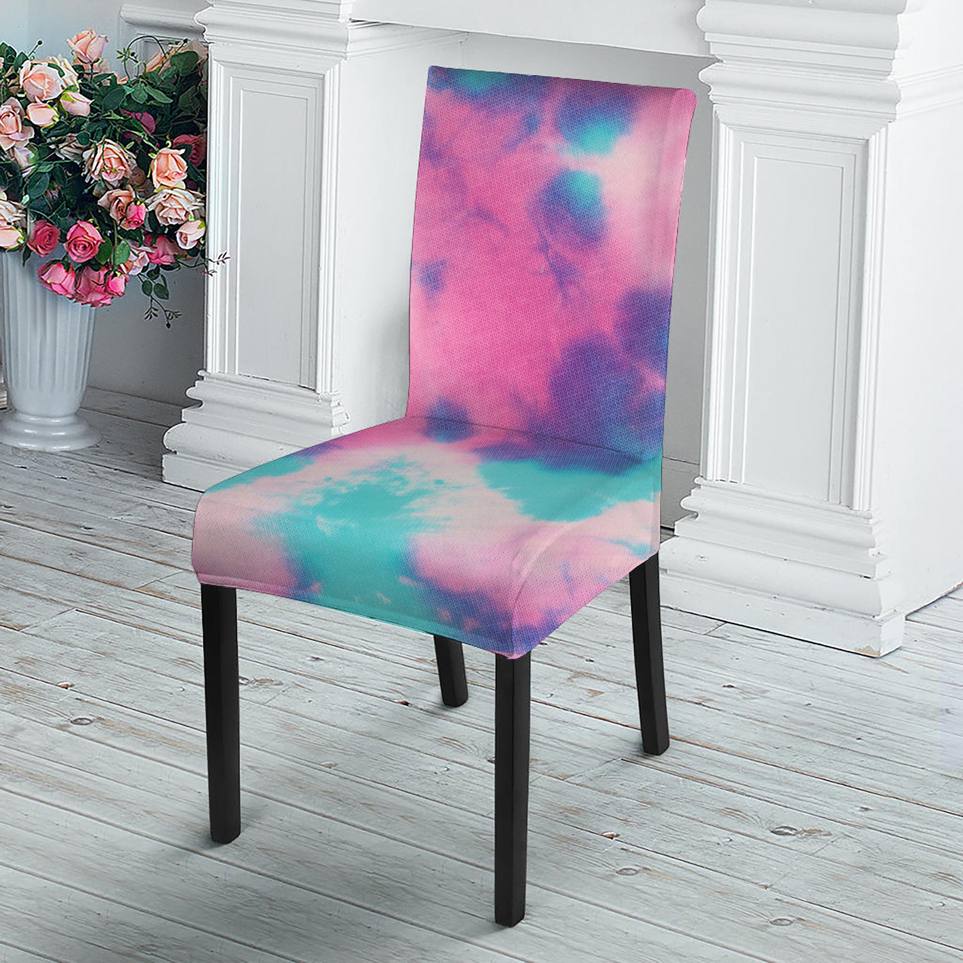 Pink And Teal Tie Dye Print Dining Chair Slipcover