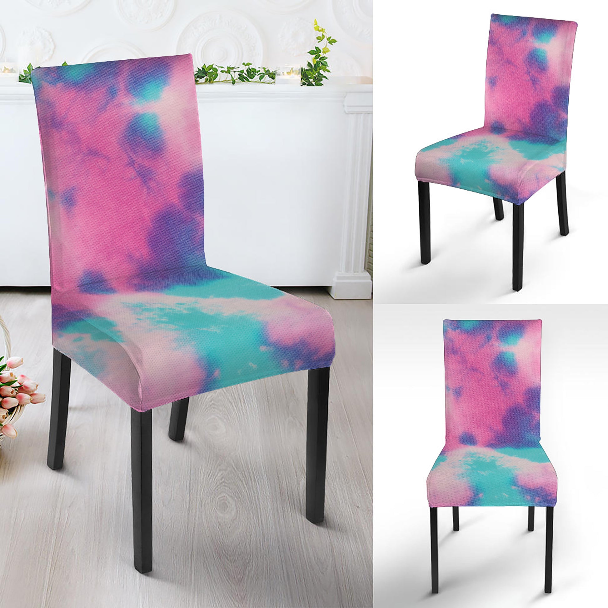 Pink And Teal Tie Dye Print Dining Chair Slipcover