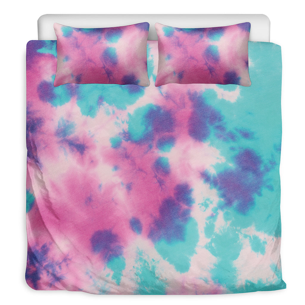 Pink And Teal Tie Dye Print Duvet Cover Bedding Set