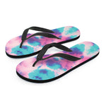 Pink And Teal Tie Dye Print Flip Flops