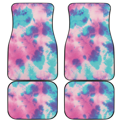 Pink And Teal Tie Dye Print Front and Back Car Floor Mats