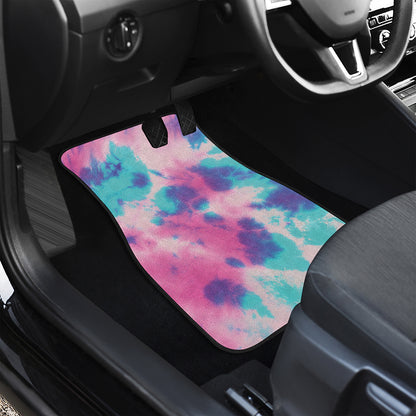 Pink And Teal Tie Dye Print Front and Back Car Floor Mats