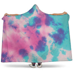 Pink And Teal Tie Dye Print Hooded Blanket