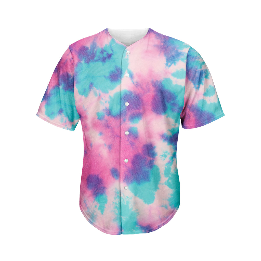 Pink And Teal Tie Dye Print Men's Baseball Jersey