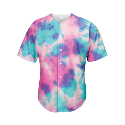 Pink And Teal Tie Dye Print Men's Baseball Jersey