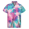 Pink And Teal Tie Dye Print Men's Short Sleeve Shirt