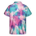 Pink And Teal Tie Dye Print Men's Short Sleeve Shirt