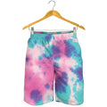 Pink And Teal Tie Dye Print Men's Shorts