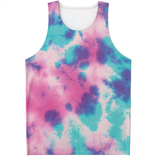 Pink And Teal Tie Dye Print Men's Tank Top