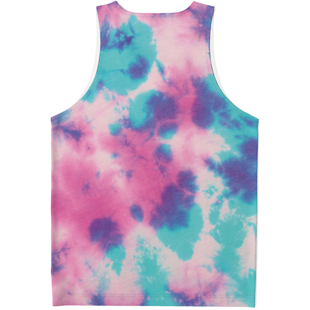 Pink And Teal Tie Dye Print Men's Tank Top