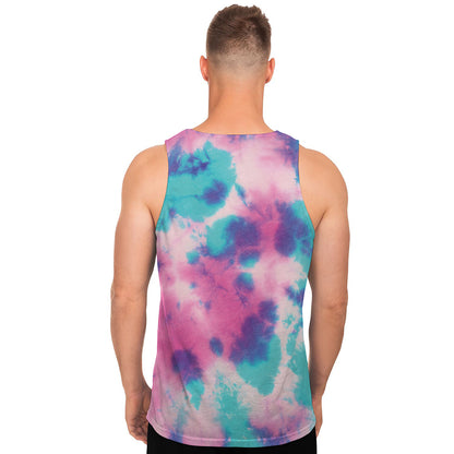 Pink And Teal Tie Dye Print Men's Tank Top