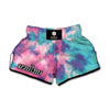 Pink And Teal Tie Dye Print Muay Thai Boxing Shorts
