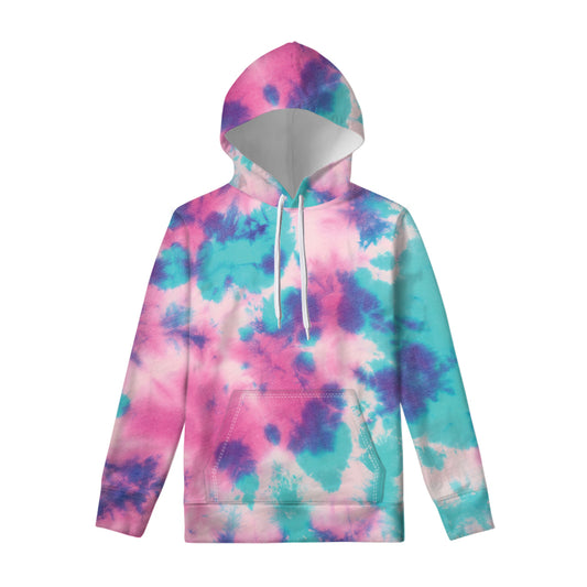 Pink And Teal Tie Dye Print Pullover Hoodie