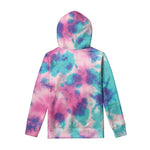 Pink And Teal Tie Dye Print Pullover Hoodie