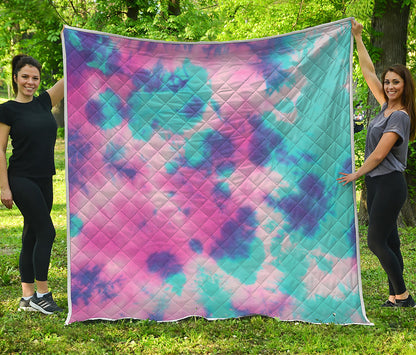 Pink And Teal Tie Dye Print Quilt