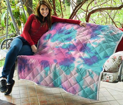 Pink And Teal Tie Dye Print Quilt