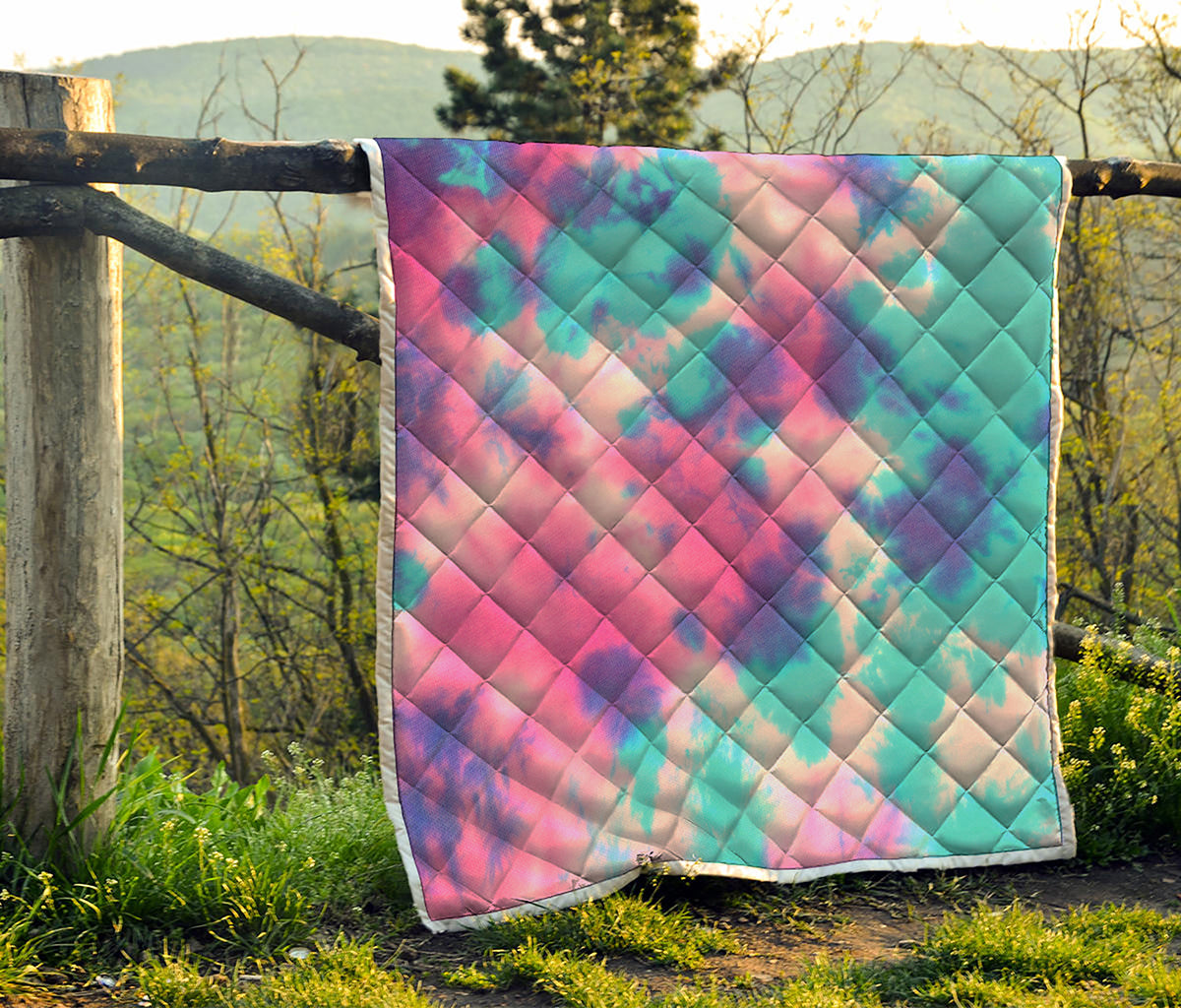 Pink And Teal Tie Dye Print Quilt