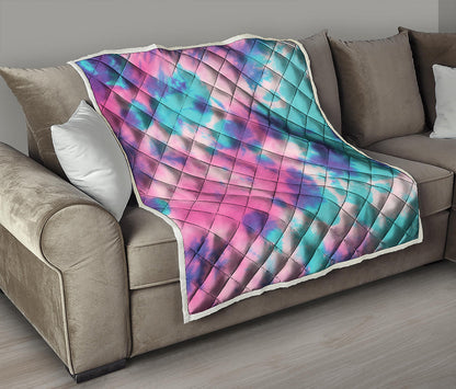 Pink And Teal Tie Dye Print Quilt