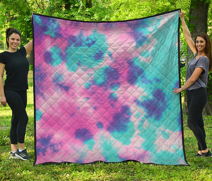 Pink And Teal Tie Dye Print Quilt