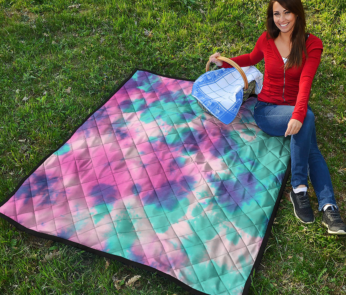 Pink And Teal Tie Dye Print Quilt