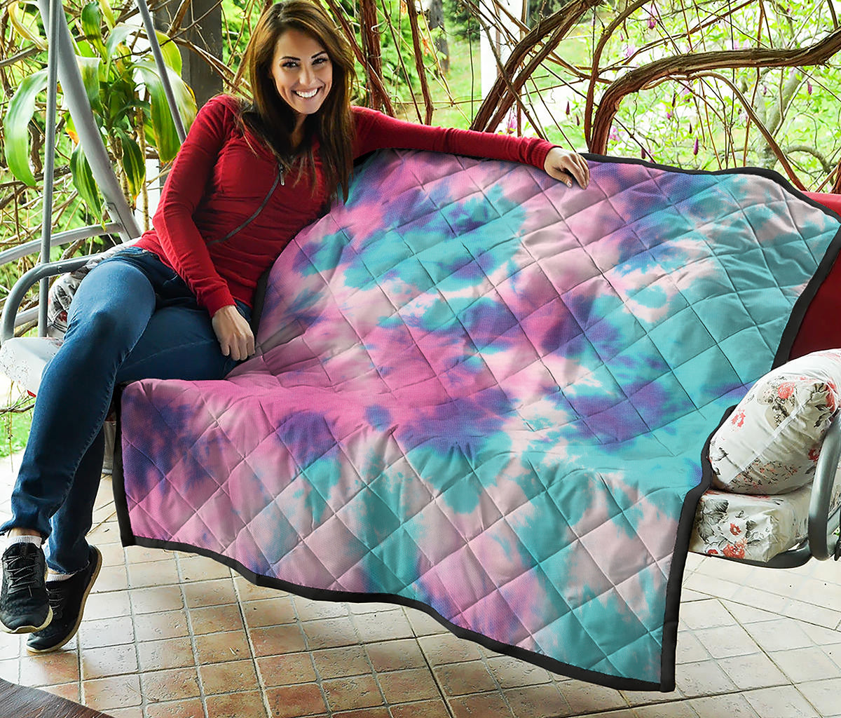 Pink And Teal Tie Dye Print Quilt