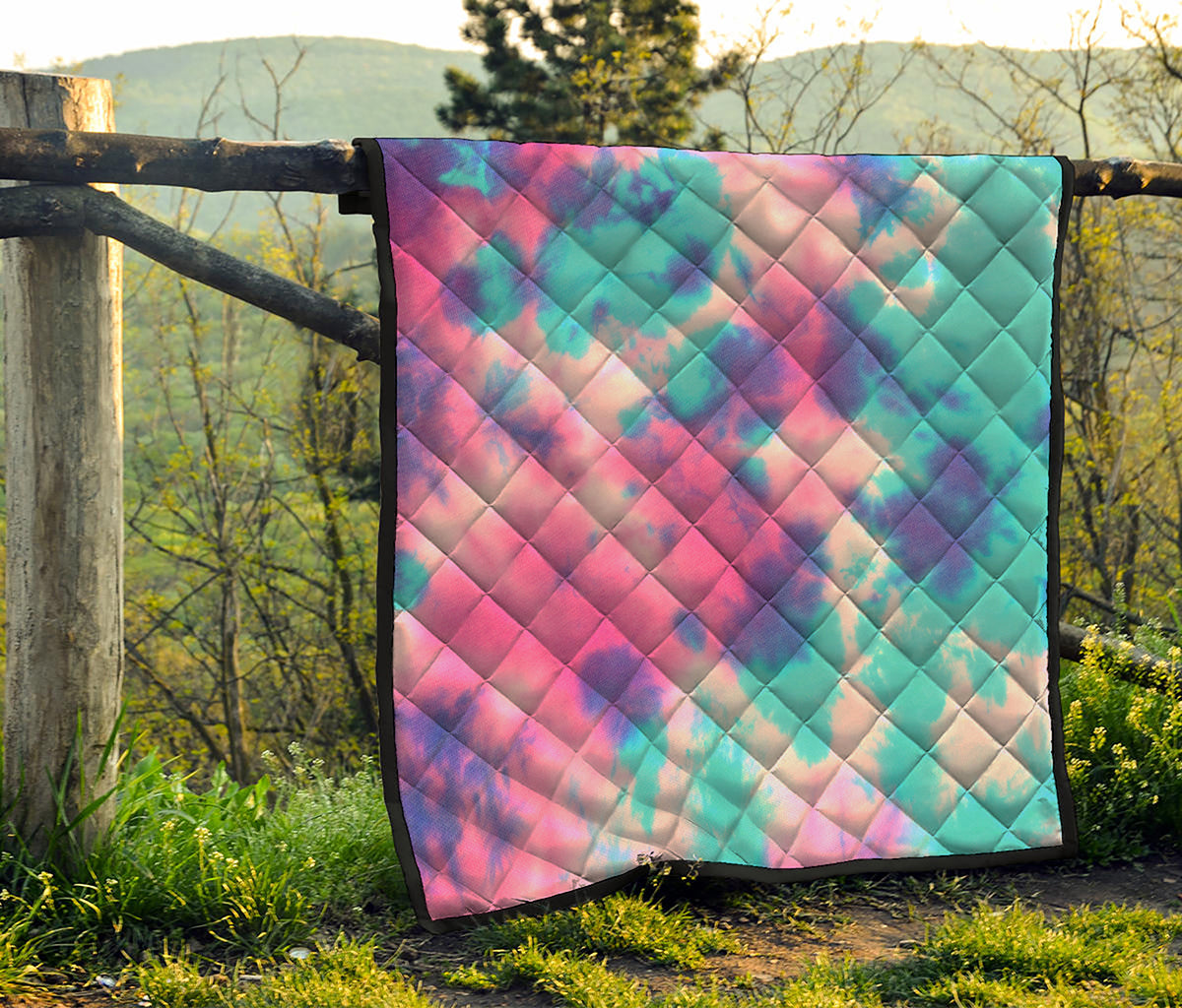 Pink And Teal Tie Dye Print Quilt