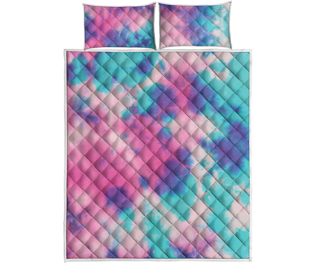 Pink And Teal Tie Dye Print Quilt Bed Set