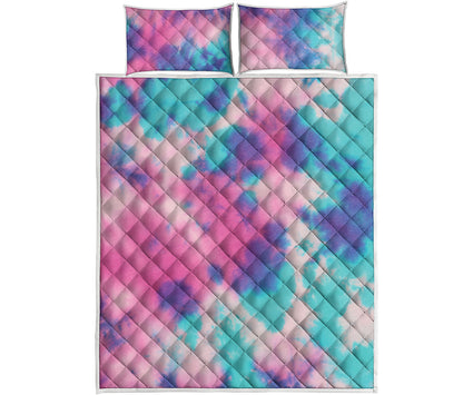 Pink And Teal Tie Dye Print Quilt Bed Set