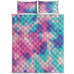 Pink And Teal Tie Dye Print Quilt Bed Set