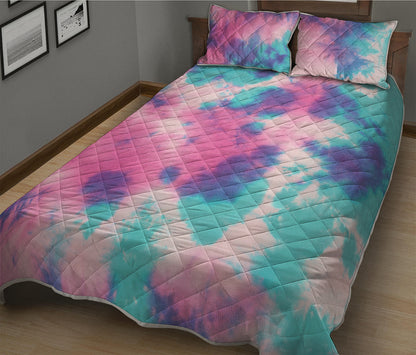 Pink And Teal Tie Dye Print Quilt Bed Set