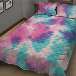 Pink And Teal Tie Dye Print Quilt Bed Set