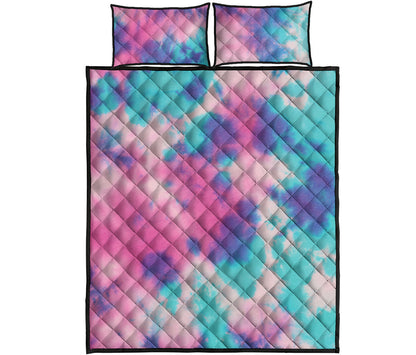 Pink And Teal Tie Dye Print Quilt Bed Set