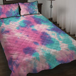 Pink And Teal Tie Dye Print Quilt Bed Set