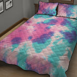 Pink And Teal Tie Dye Print Quilt Bed Set