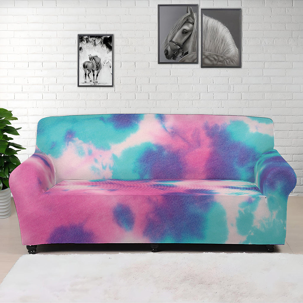 Pink And Teal Tie Dye Print Sofa Cover