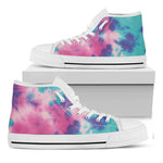 Pink And Teal Tie Dye Print White High Top Shoes