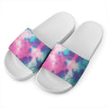 Pink And Teal Tie Dye Print White Slide Sandals