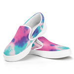 Pink And Teal Tie Dye Print White Slip On Shoes