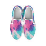 Pink And Teal Tie Dye Print White Slip On Shoes