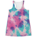 Pink And Teal Tie Dye Print Women's Racerback Tank Top