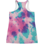 Pink And Teal Tie Dye Print Women's Racerback Tank Top