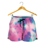 Pink And Teal Tie Dye Print Women's Shorts