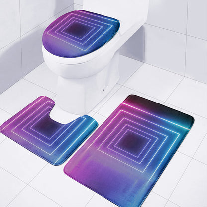 Pink And Teal Tunnel Lights Print 3 Piece Bath Mat Set