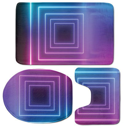 Pink And Teal Tunnel Lights Print 3 Piece Bath Mat Set