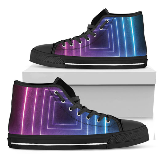 Pink And Teal Tunnel Lights Print Black High Top Shoes