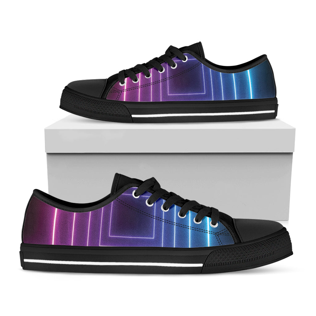 Pink And Teal Tunnel Lights Print Black Low Top Shoes 
