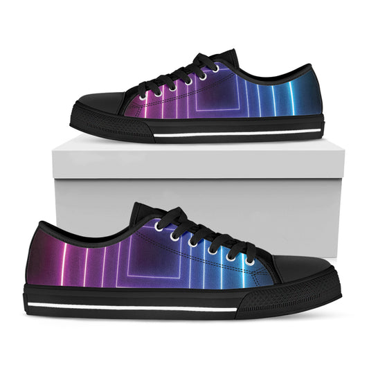 Pink And Teal Tunnel Lights Print Black Low Top Shoes 