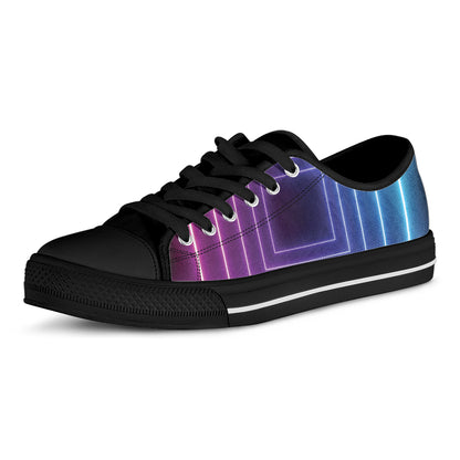 Pink And Teal Tunnel Lights Print Black Low Top Shoes 