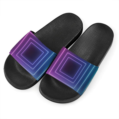Pink And Teal Tunnel Lights Print Black Slide Sandals