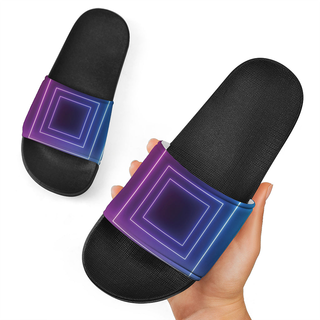 Pink And Teal Tunnel Lights Print Black Slide Sandals